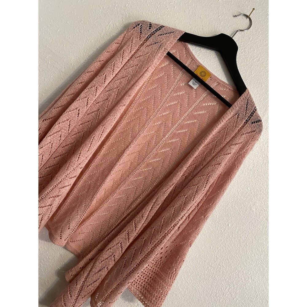 Ruby Rd Pink Waterfall Crochet Cardigan M Fairy Bell Sleeve Sweater Dainty D3